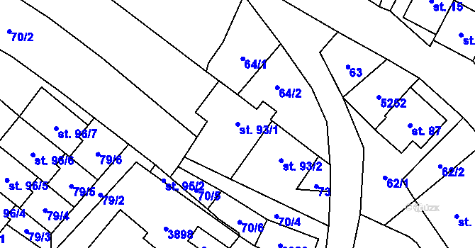 Parcela st. 93/1 v KÚ Bílov, Katastrální mapa