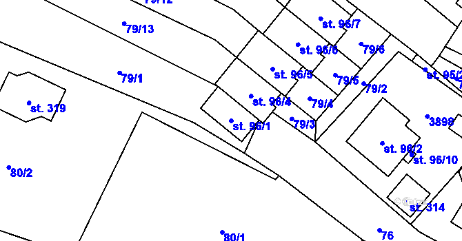 Parcela st. 96/1 v KÚ Bílov, Katastrální mapa