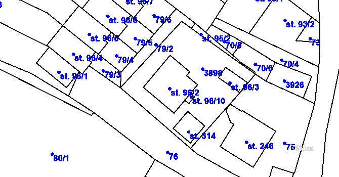 Parcela st. 96/2 v KÚ Bílov, Katastrální mapa
