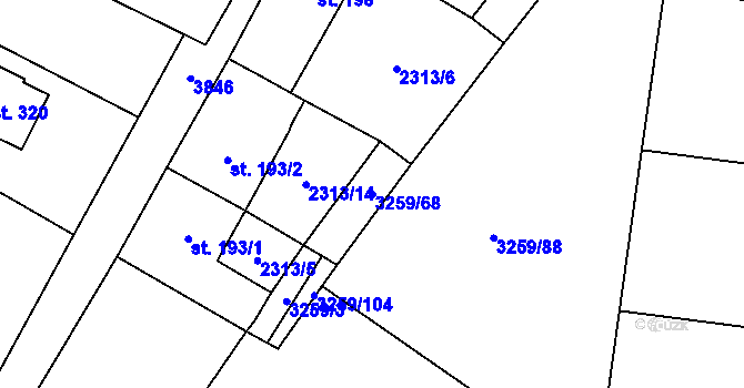Parcela st. 3259/68 v KÚ Bílov, Katastrální mapa