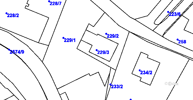 Parcela st. 229/3 v KÚ Bílovec-město, Katastrální mapa