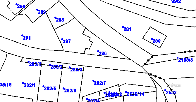 Parcela st. 286 v KÚ Bílovec-město, Katastrální mapa
