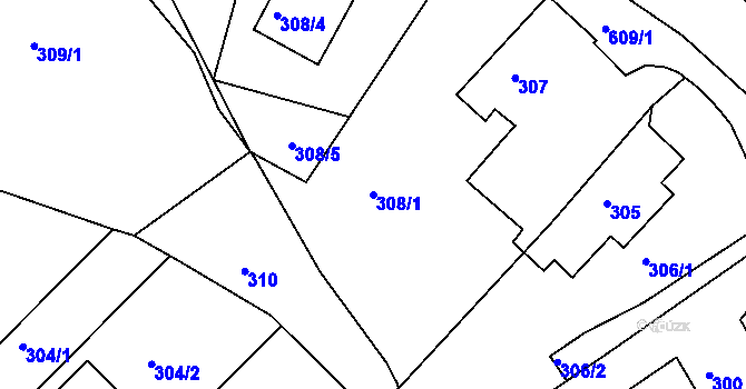 Parcela st. 308/1 v KÚ Bílovec-město, Katastrální mapa