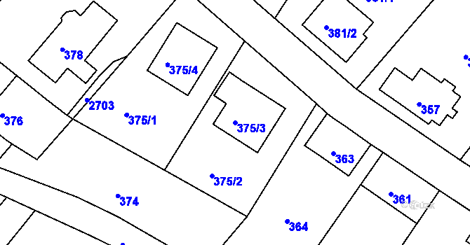 Parcela st. 375/3 v KÚ Bílovec-město, Katastrální mapa
