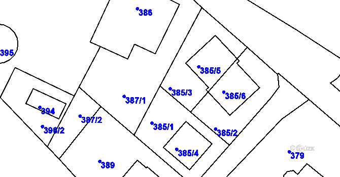 Parcela st. 385/3 v KÚ Bílovec-město, Katastrální mapa