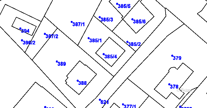Parcela st. 385/4 v KÚ Bílovec-město, Katastrální mapa