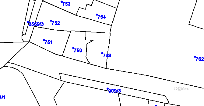 Parcela st. 749 v KÚ Bílovec-město, Katastrální mapa
