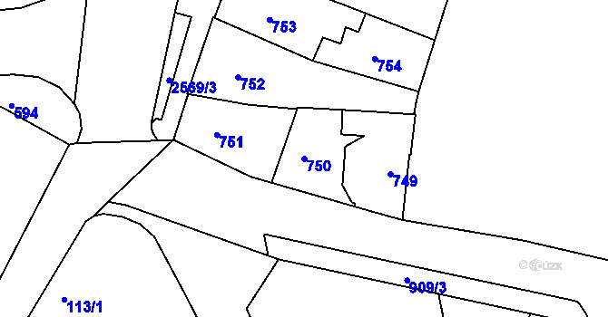 Parcela st. 750 v KÚ Bílovec-město, Katastrální mapa
