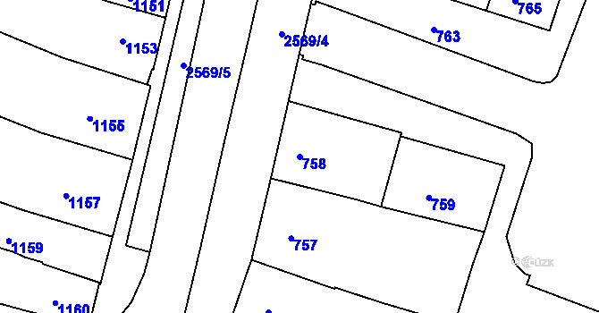 Parcela st. 758 v KÚ Bílovec-město, Katastrální mapa