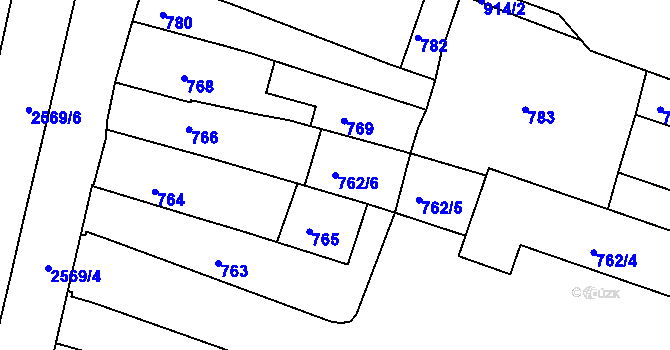 Parcela st. 762/6 v KÚ Bílovec-město, Katastrální mapa