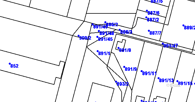 Parcela st. 891/1 v KÚ Bílovec-město, Katastrální mapa