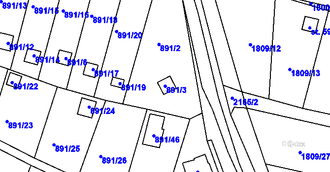 Parcela st. 891/3 v KÚ Bílovec-město, Katastrální mapa