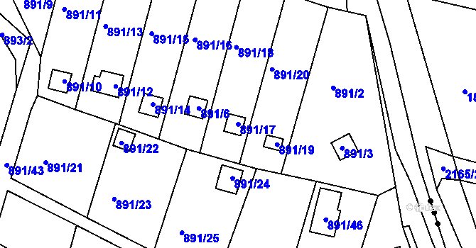 Parcela st. 891/17 v KÚ Bílovec-město, Katastrální mapa