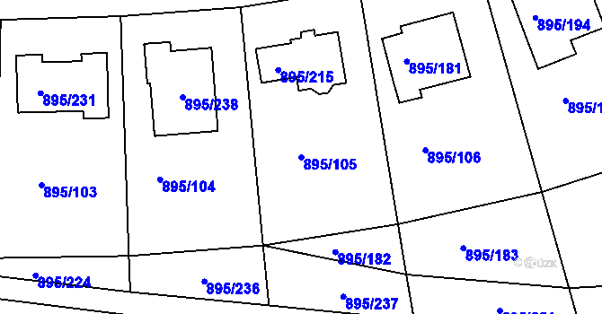Parcela st. 895/105 v KÚ Bílovec-město, Katastrální mapa