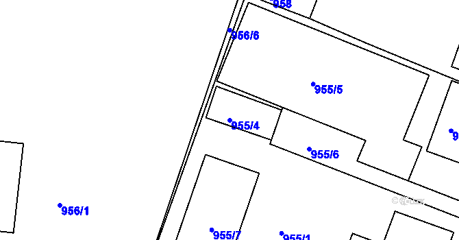 Parcela st. 955/4 v KÚ Bílovec-město, Katastrální mapa