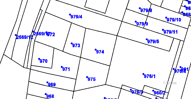 Parcela st. 974 v KÚ Bílovec-město, Katastrální mapa