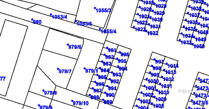 Parcela st. 982 v KÚ Bílovec-město, Katastrální mapa