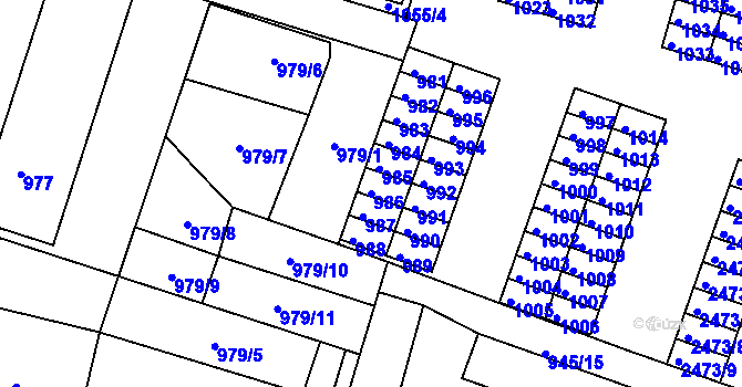 Parcela st. 986 v KÚ Bílovec-město, Katastrální mapa
