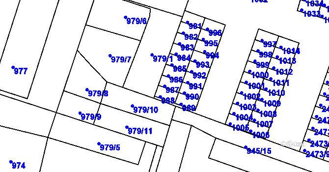 Parcela st. 987 v KÚ Bílovec-město, Katastrální mapa