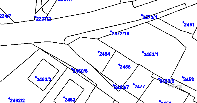 Parcela st. 2454 v KÚ Bílovec-město, Katastrální mapa