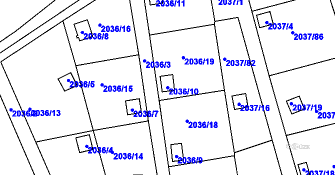 Parcela st. 2036/10 v KÚ Bílovec-město, Katastrální mapa