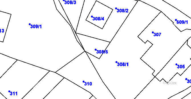 Parcela st. 308/5 v KÚ Bílovec-město, Katastrální mapa