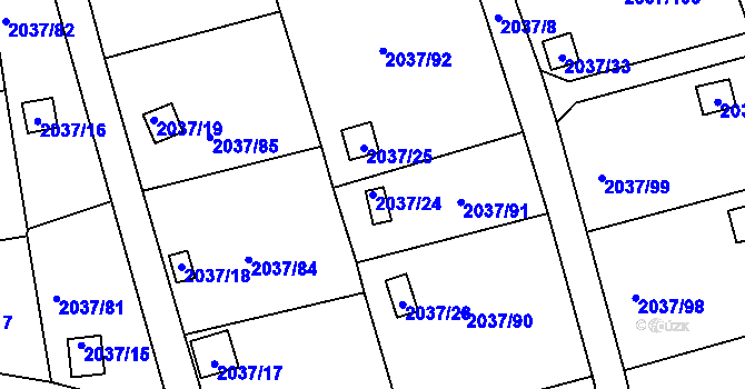 Parcela st. 2037/24 v KÚ Bílovec-město, Katastrální mapa