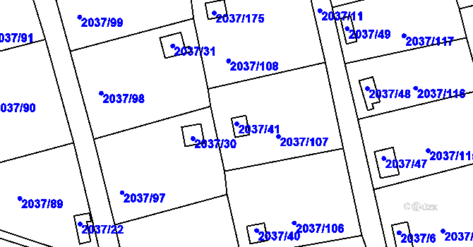 Parcela st. 2037/41 v KÚ Bílovec-město, Katastrální mapa