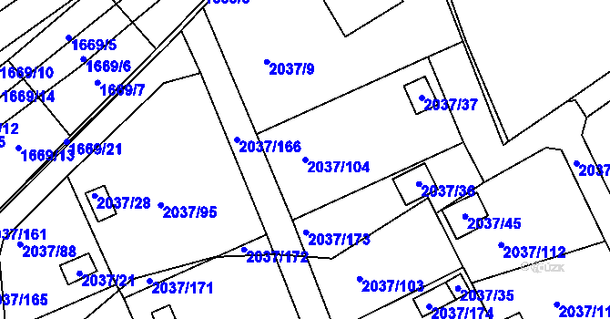 Parcela st. 2037/104 v KÚ Bílovec-město, Katastrální mapa