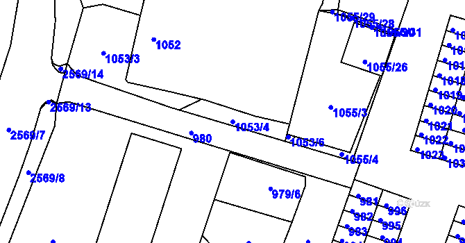 Parcela st. 1053/4 v KÚ Bílovec-město, Katastrální mapa