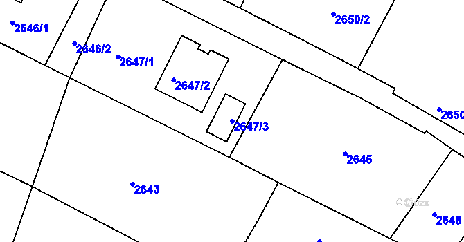 Parcela st. 2647/3 v KÚ Bílovec-město, Katastrální mapa