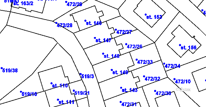 Parcela st. 148 v KÚ Radotín u Bílovce, Katastrální mapa