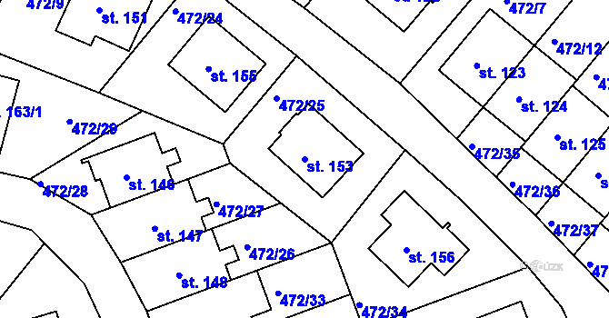 Parcela st. 153 v KÚ Radotín u Bílovce, Katastrální mapa