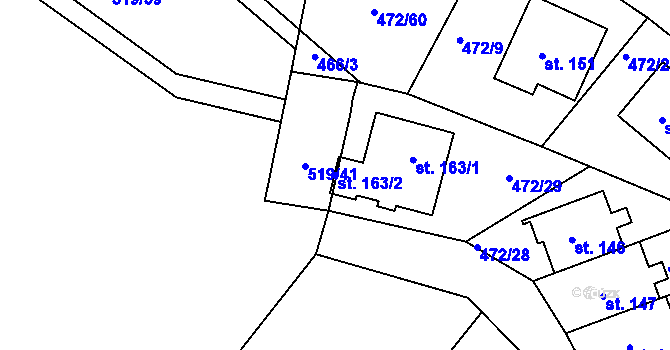 Parcela st. 163/2 v KÚ Radotín u Bílovce, Katastrální mapa