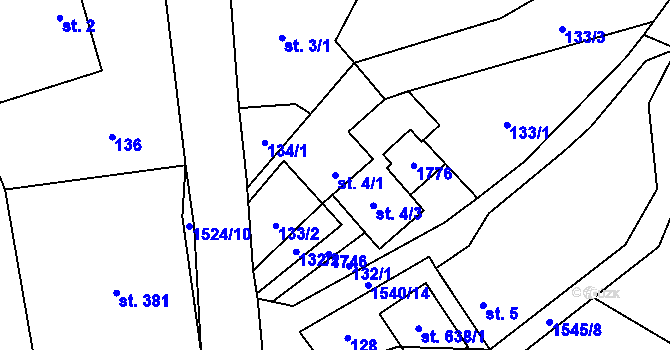 Parcela st. 4/1 v KÚ Bílovice u Uherského Hradiště, Katastrální mapa