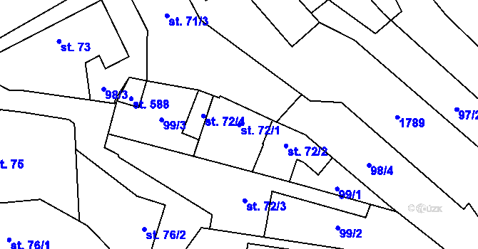 Parcela st. 72/1 v KÚ Bílovice u Uherského Hradiště, Katastrální mapa