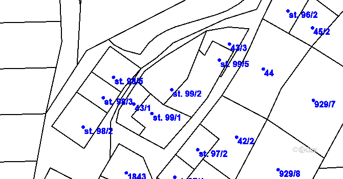 Parcela st. 99/2 v KÚ Bílovice u Uherského Hradiště, Katastrální mapa