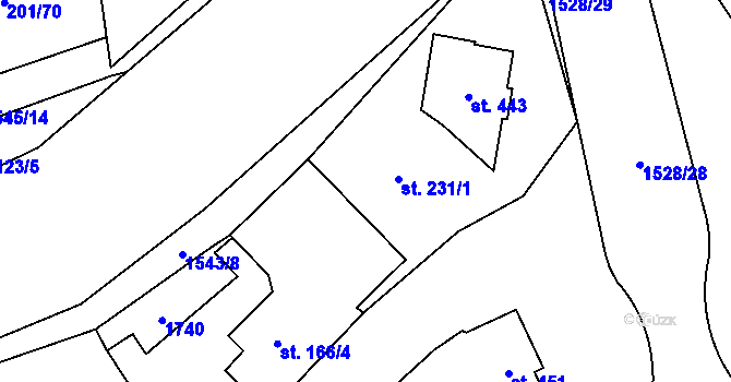 Parcela st. 231/2 v KÚ Bílovice u Uherského Hradiště, Katastrální mapa