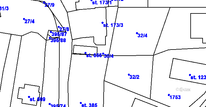 Parcela st. 30/4 v KÚ Bílovice u Uherského Hradiště, Katastrální mapa