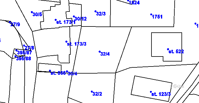 Parcela st. 32/4 v KÚ Bílovice u Uherského Hradiště, Katastrální mapa