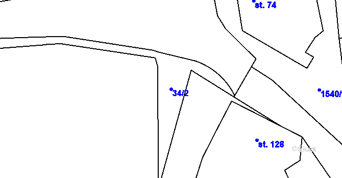 Parcela st. 34/2 v KÚ Bílovice u Uherského Hradiště, Katastrální mapa