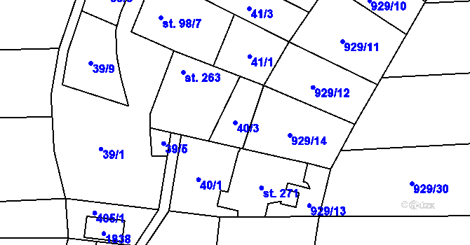 Parcela st. 40/3 v KÚ Bílovice u Uherského Hradiště, Katastrální mapa