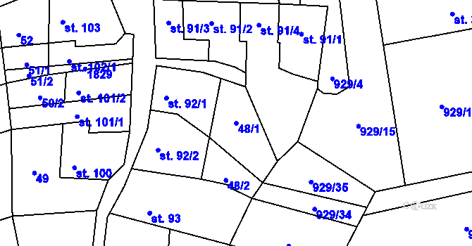 Parcela st. 48/1 v KÚ Bílovice u Uherského Hradiště, Katastrální mapa