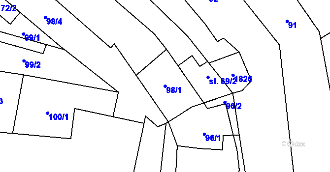 Parcela st. 98/1 v KÚ Bílovice u Uherského Hradiště, Katastrální mapa