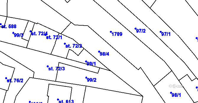 Parcela st. 98/4 v KÚ Bílovice u Uherského Hradiště, Katastrální mapa