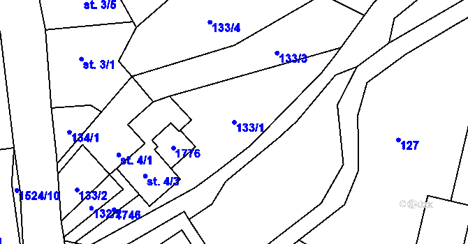 Parcela st. 133/1 v KÚ Bílovice u Uherského Hradiště, Katastrální mapa