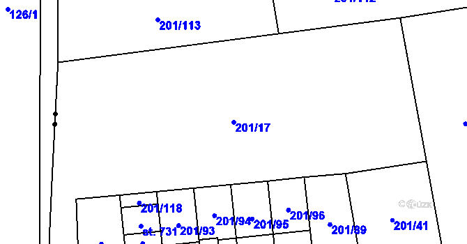 Parcela st. 201/17 v KÚ Bílovice u Uherského Hradiště, Katastrální mapa
