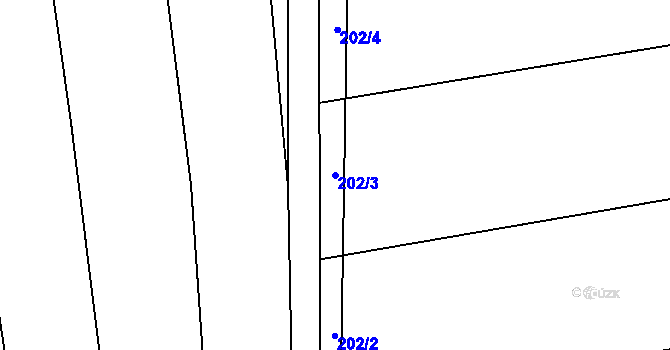 Parcela st. 202/3 v KÚ Bílovice u Uherského Hradiště, Katastrální mapa