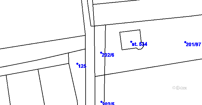 Parcela st. 202/6 v KÚ Bílovice u Uherského Hradiště, Katastrální mapa