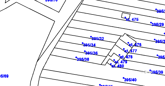 Parcela st. 395/34 v KÚ Bílovice u Uherského Hradiště, Katastrální mapa